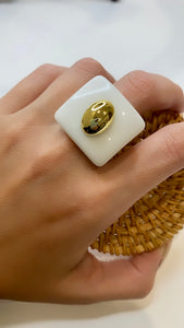 Chunky White Acrylic & Gold Ring