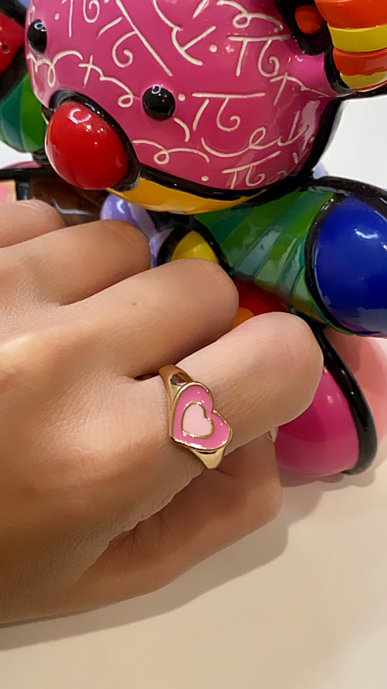 Enamel Coated Pink & Gold Heart Ring