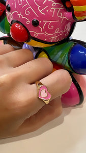 Enamel Coated Pink & Gold Heart Ring