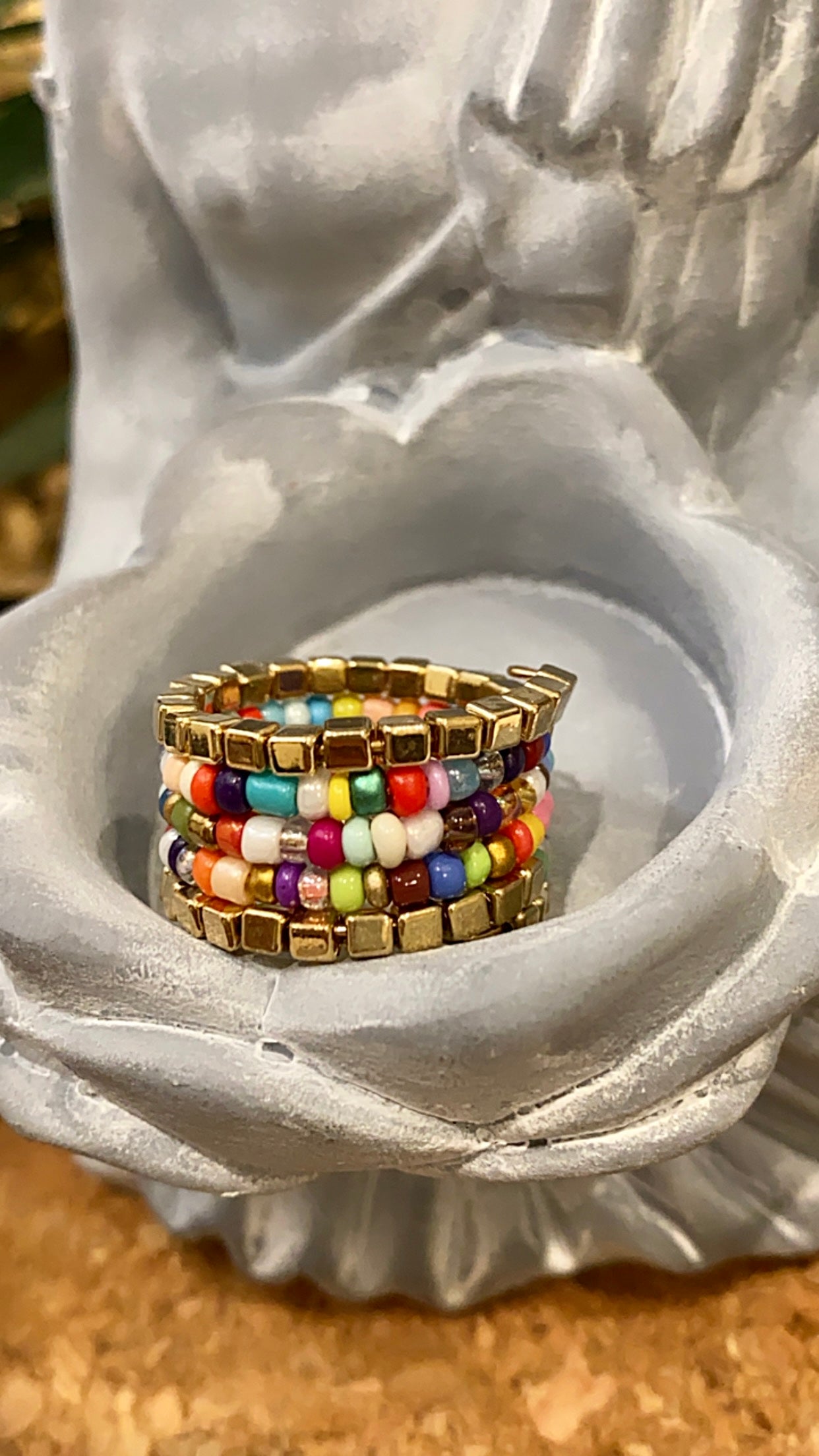 Fully Beaded Ring with Gold Accents