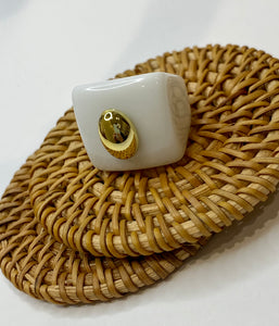 Chunky White Acrylic & Gold Ring