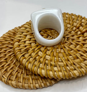 Chunky White Acrylic & Gold Ring
