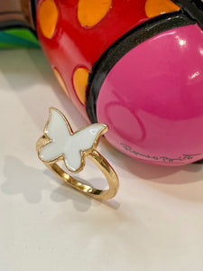 Enamel White & Gold Butterfly Ring