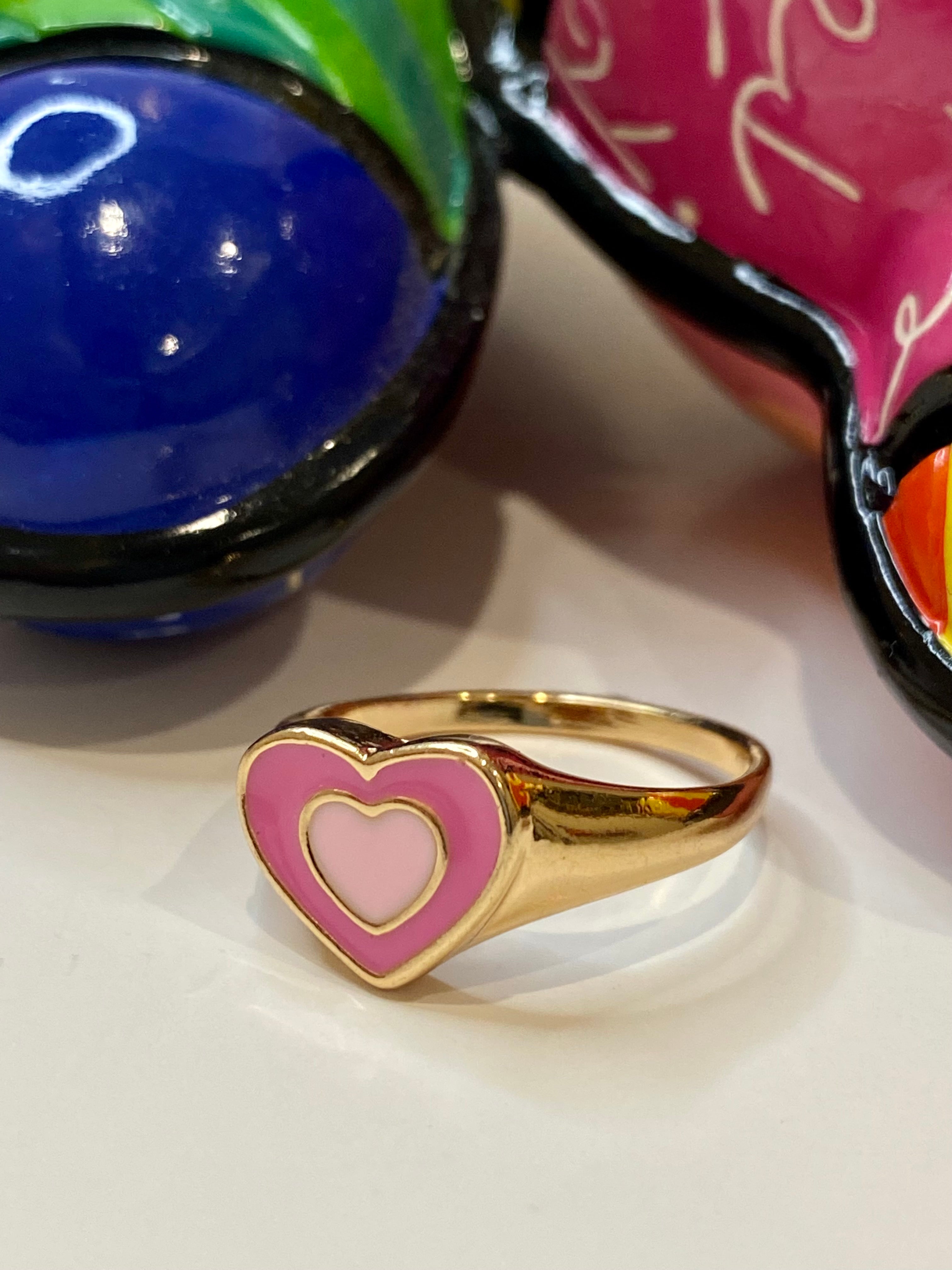 Enamel Coated Pink & Gold Heart Ring