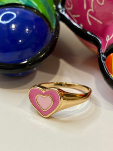 Enamel Coated Pink & Gold Heart Ring