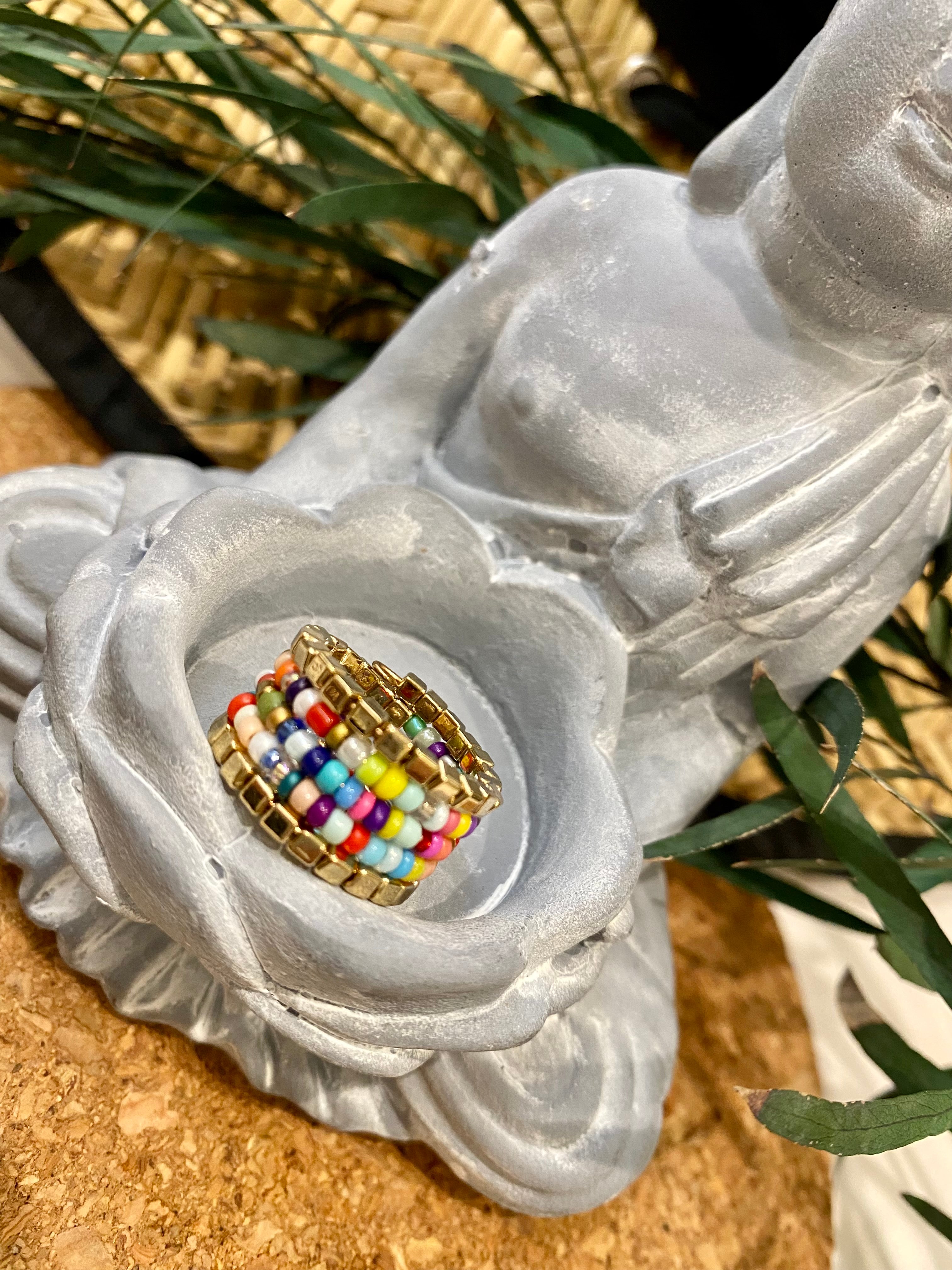 Fully Beaded Ring with Gold Accents