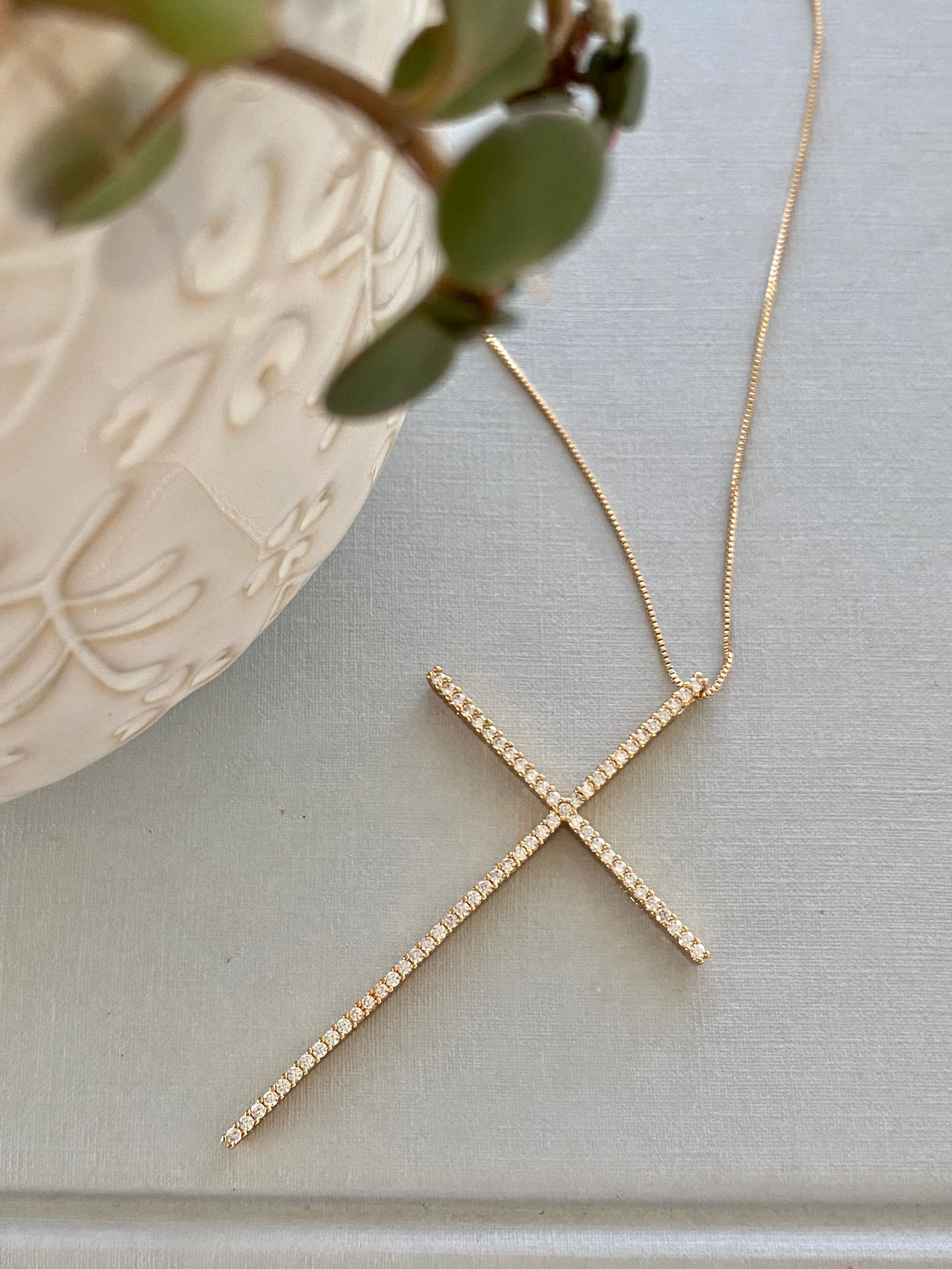 Large Full Zirconium Cross Necklace