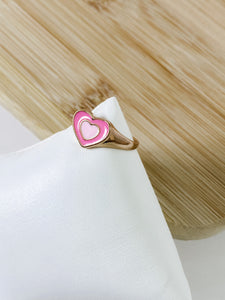 Enamel Coated Pink & Gold Heart Ring