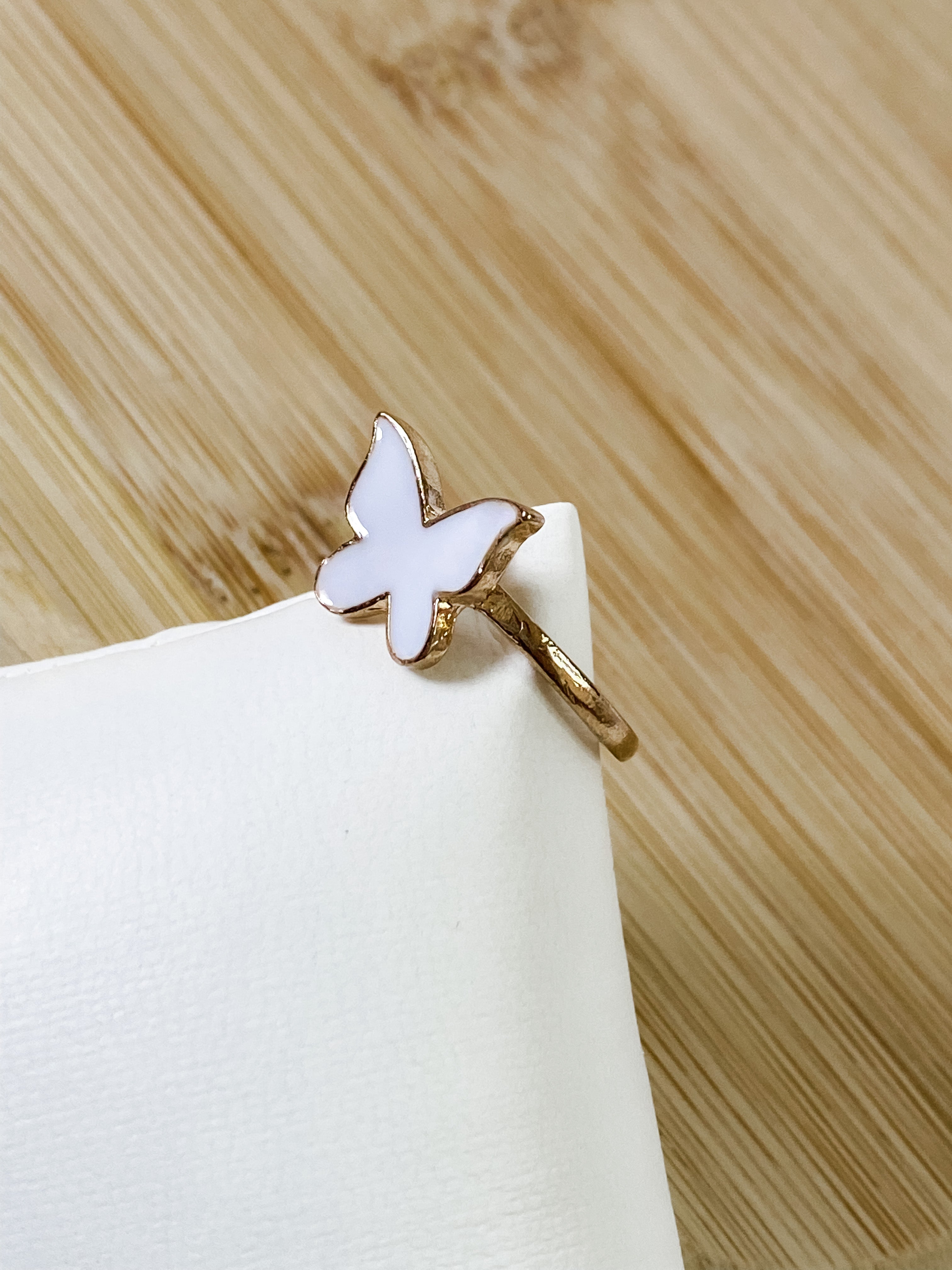 Enamel White & Gold Butterfly Ring