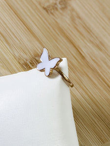 Enamel White & Gold Butterfly Ring
