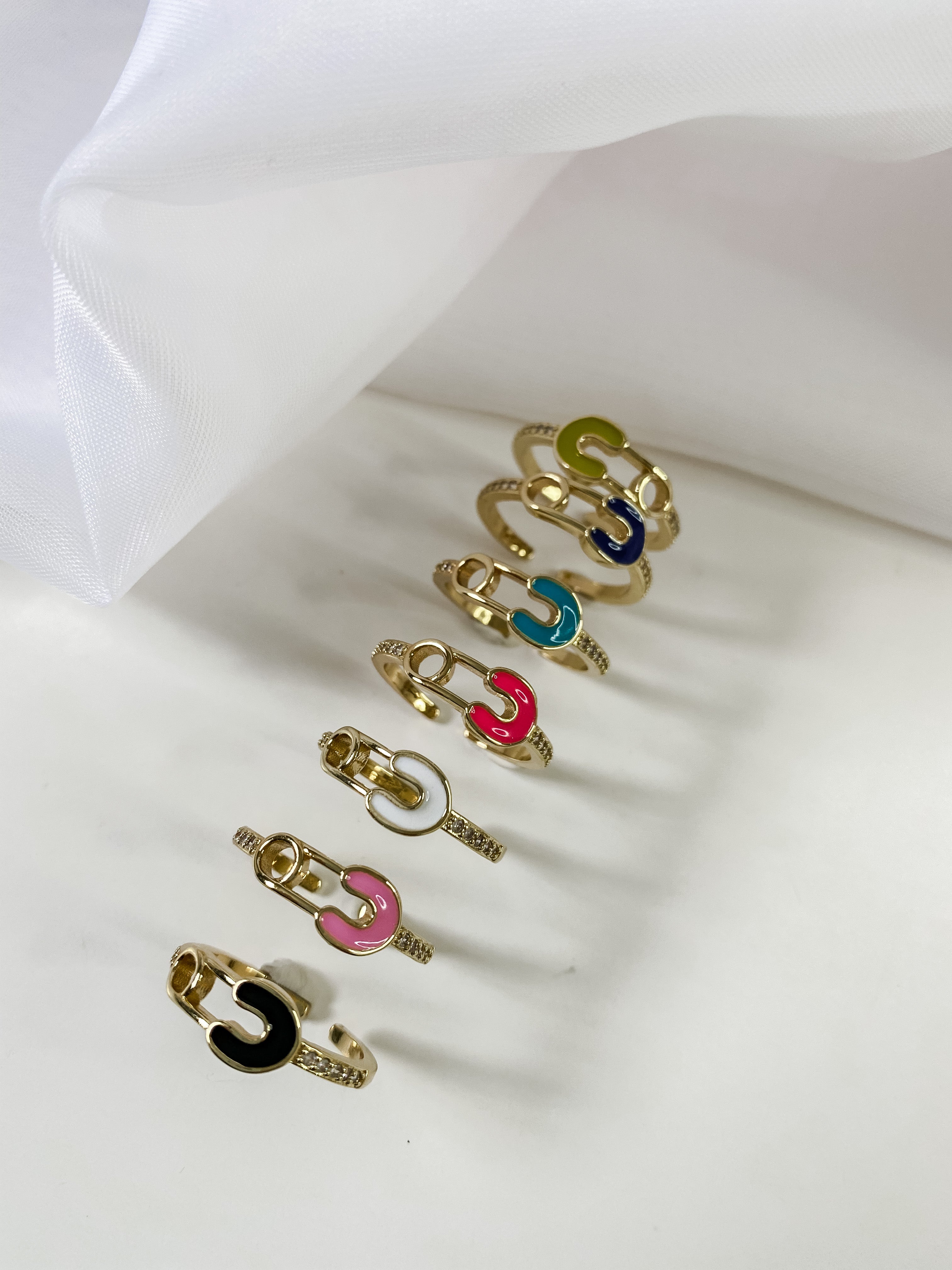 Paperclip Enamel & Zirconium Rings