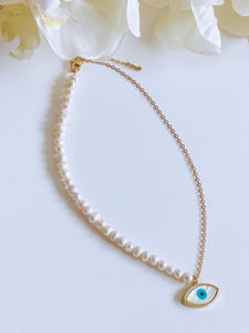 Evil Eye Half Pearl Half Chain