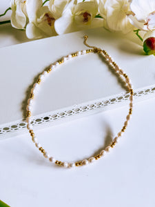 Dainty Pearl & gold beads necklace