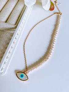 Evil Eye Half Pearl Half Chain