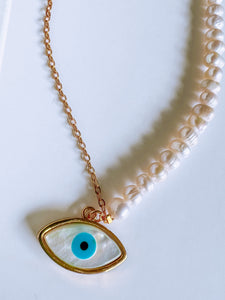 Evil Eye Half Pearl Half Chain