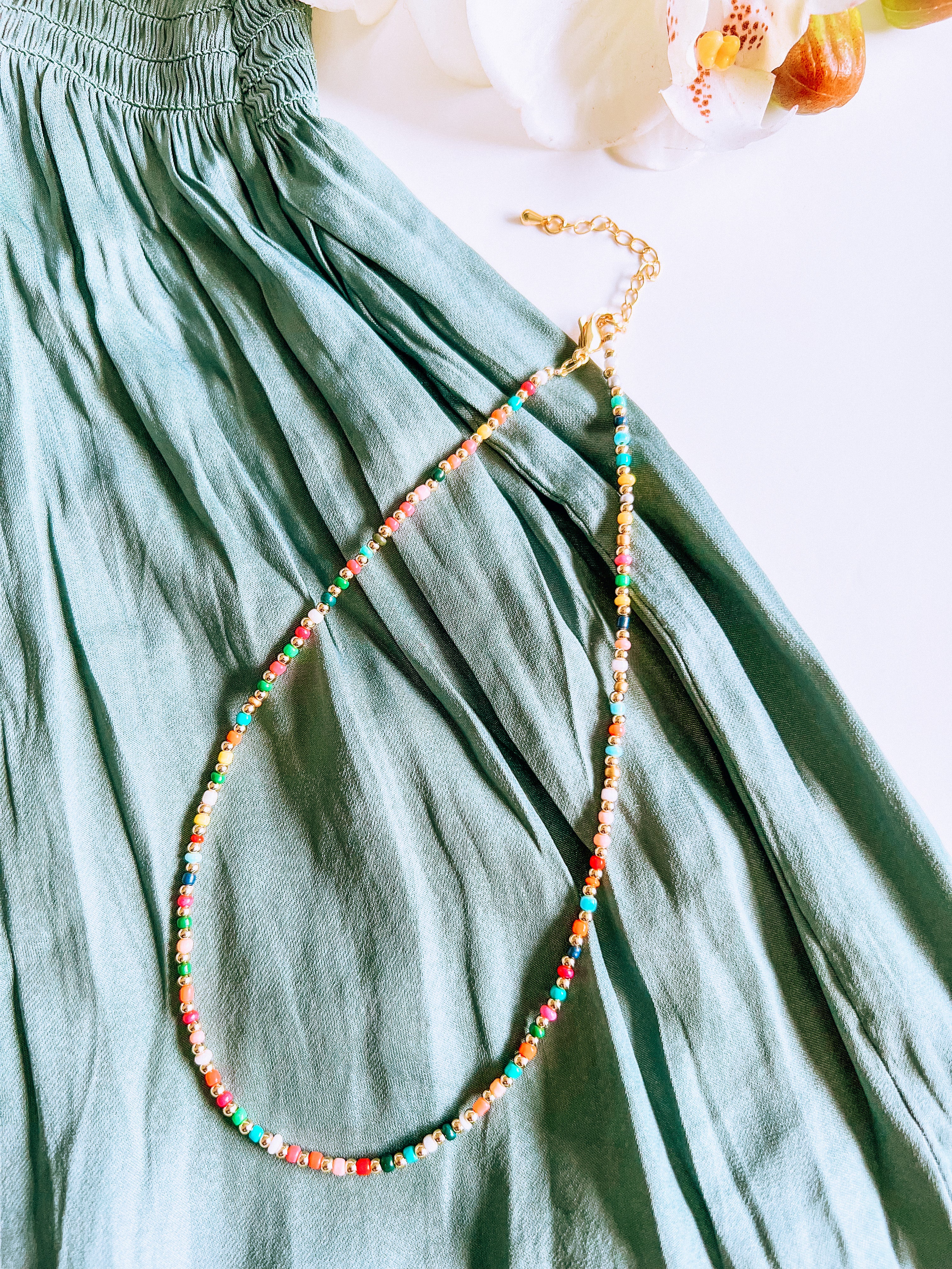 Pastel & Gold Beaded Necklace