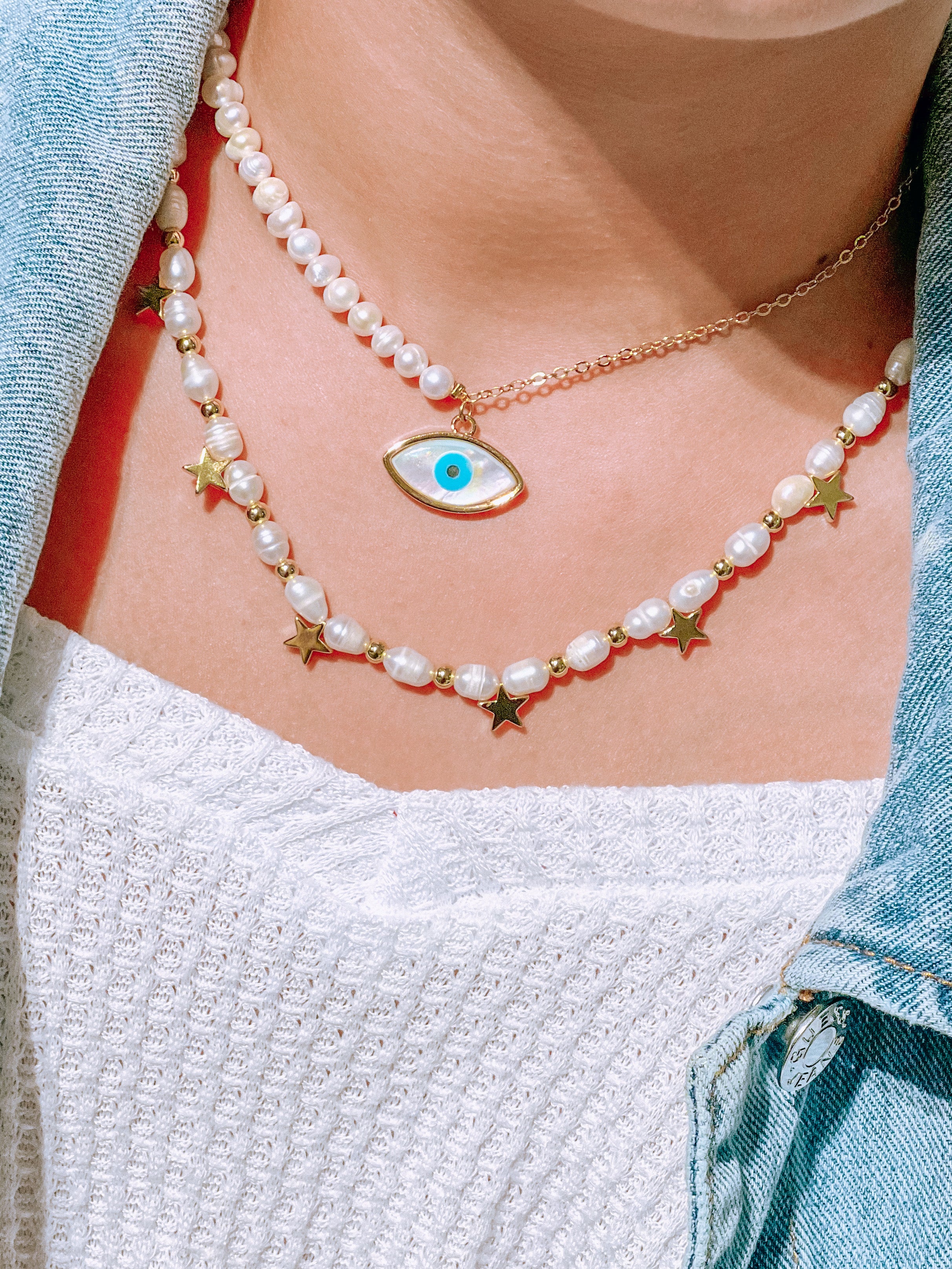 Evil Eye Half Pearl Half Chain