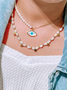 Evil Eye Half Pearl Half Chain