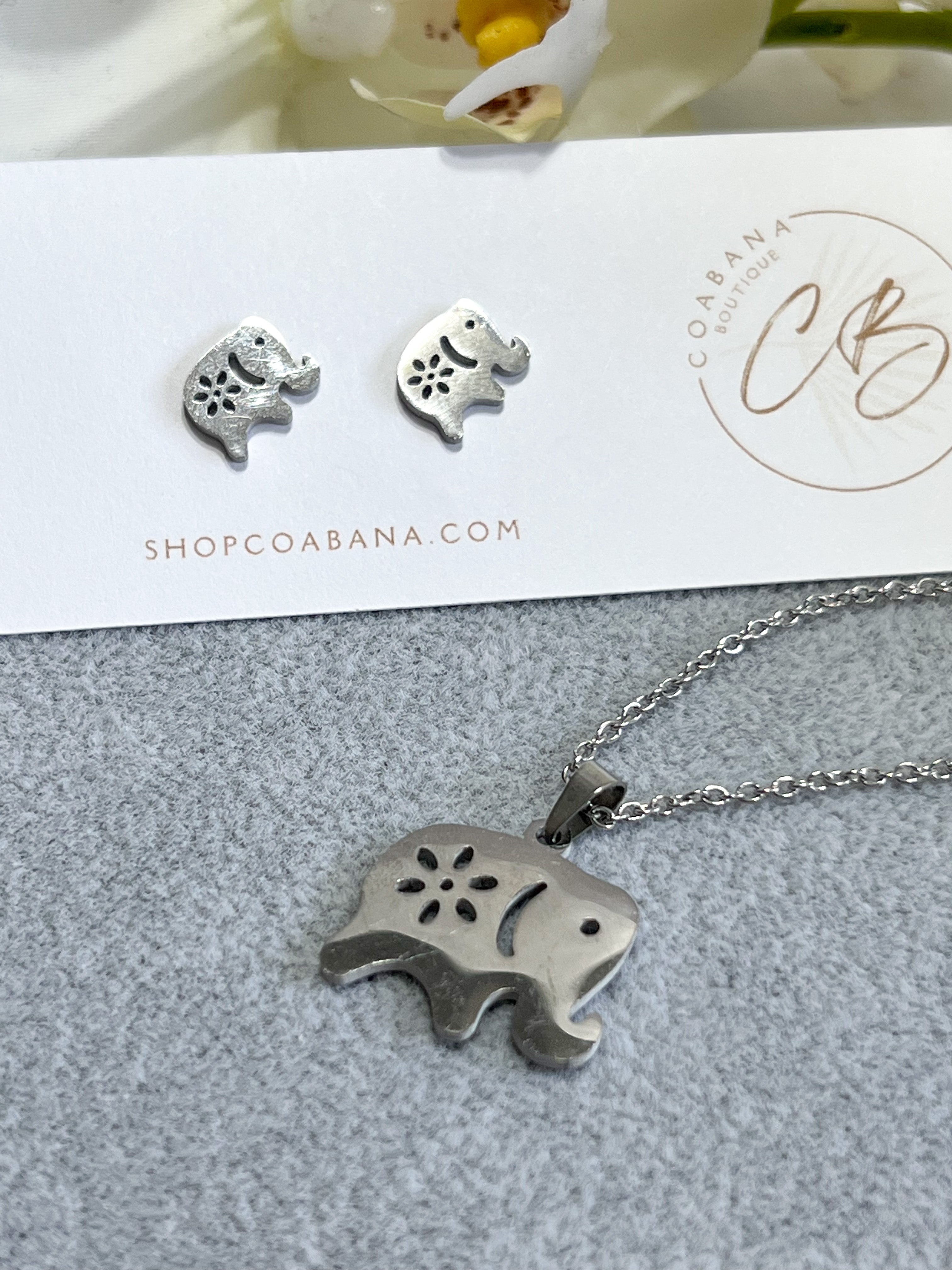 Lucky Elephant Silver Necklace Set