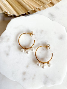 Triple Pearl Medium Hoops