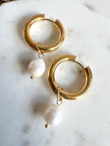 Dangle Pearl Hoops