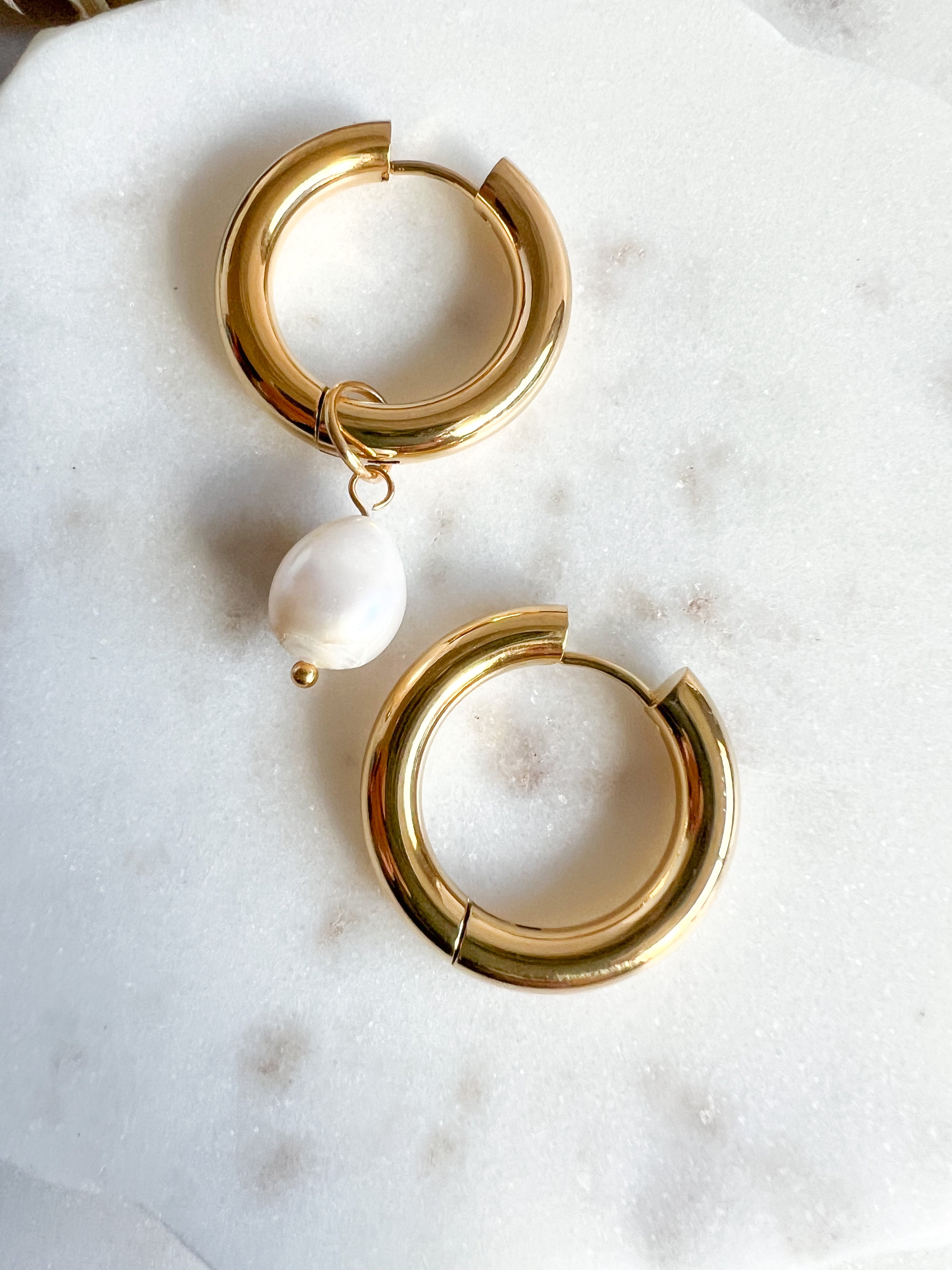 Dangle Pearl Hoops