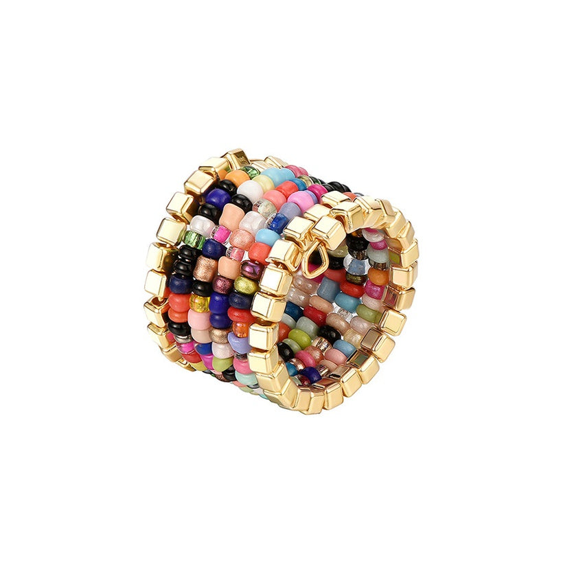 Fully Beaded Ring with Gold Accents